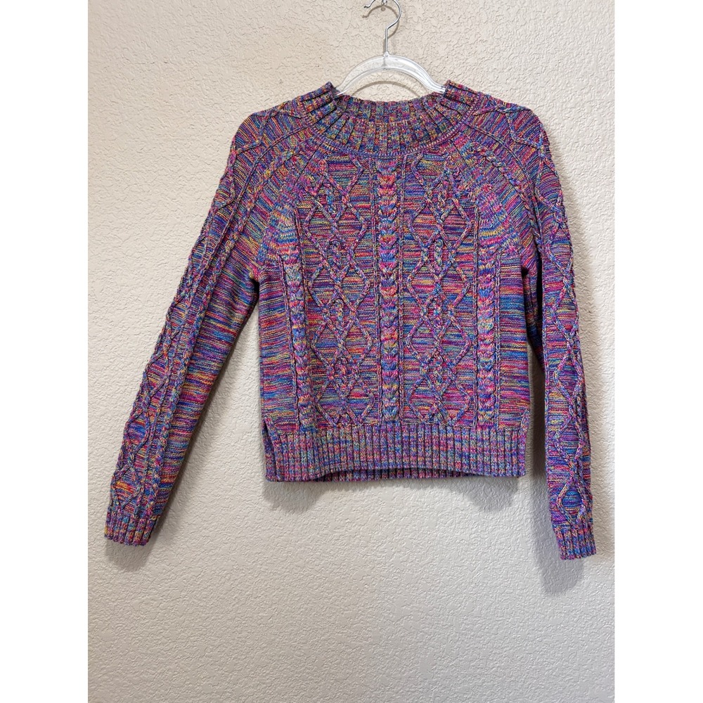 Gap XS Cable Knit Sweater Cotton Rainbow Boho Preppy Happy Pop Twee Y2K